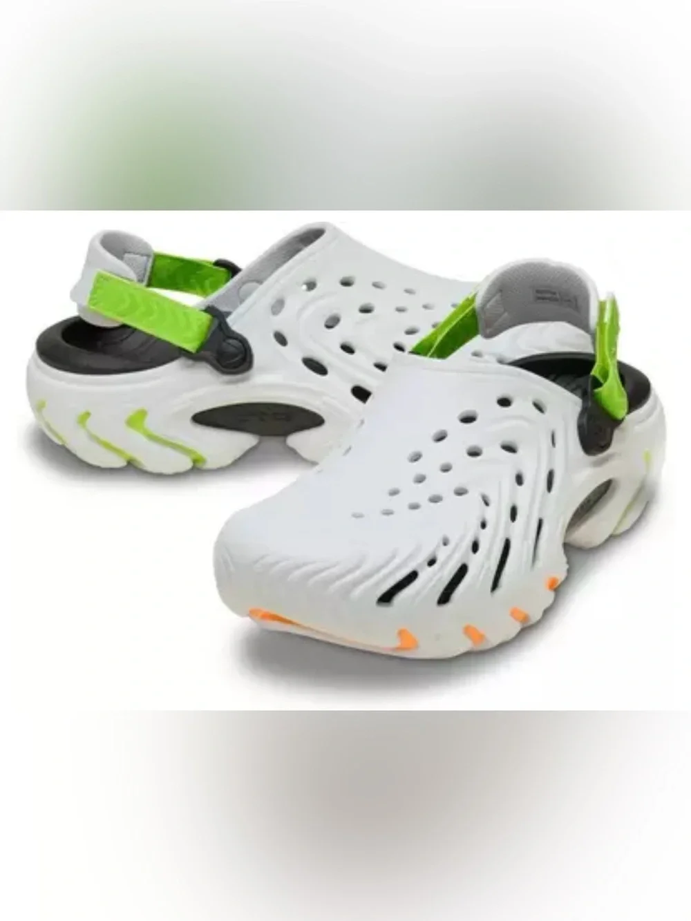 NIB CROCS Echo II Moon Burst Clog in White/Lime/Orange, Men’s 9 - Women 11